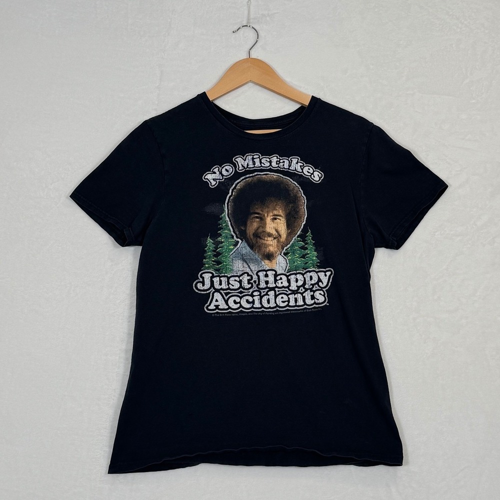 Bob Ross Black Graphic T-Shirt Medium